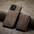 2 in 1 Luxury Leather Wallet Cover Detachable Case with Card Holder compatible with wireless charging MagSafe Coffee / iphone 15 pro max - sky-case