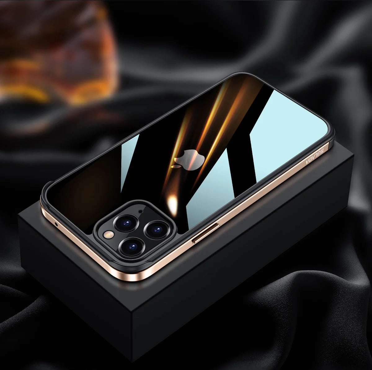 Anti-Scratch Alloy Transparent Case with Glitter Metal Edge for Apple iPhone 14 13 12 Pro Max Gold / for iphone 14 - sky-case