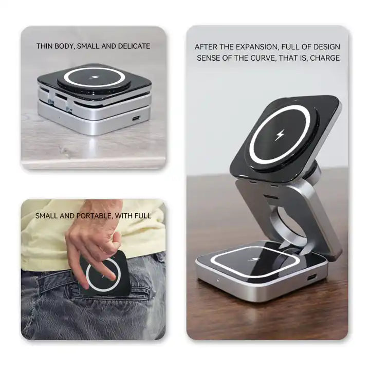 Aluminum Alloy 3-in-1 magnetic foldable wireless charger for iPhones 15, 14, 13, 12, all AirPods and Apple Watches - sky-case