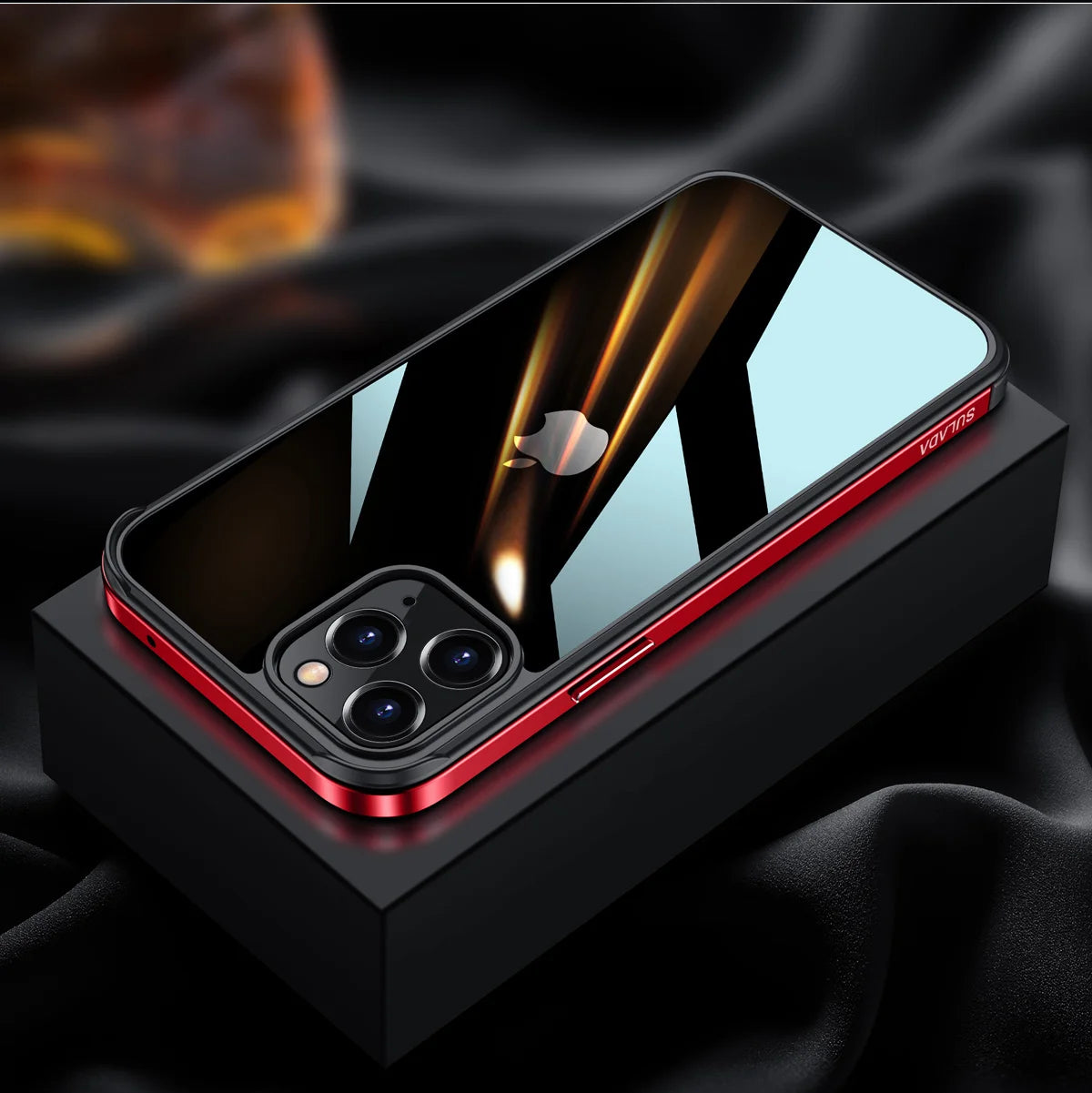 Anti-Scratch Alloy Transparent Case with Glitter Metal Edge for Apple iPhone 14 13 12 Pro Max Red / for iphone 14 - sky-case