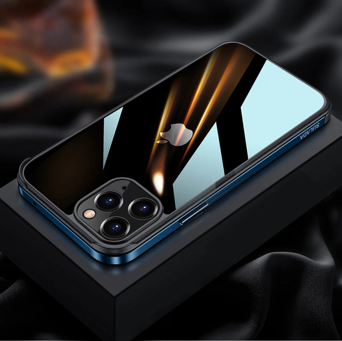 Anti-Scratch Alloy Transparent Case with Glitter Metal Edge for Apple iPhone 14 13 12 Pro Max Blue / for iphone 14 - sky-case
