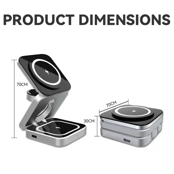 Aluminum Alloy 3-in-1 magnetic foldable wireless charger for iPhones 15, 14, 13, 12, all AirPods and Apple Watches - sky-case