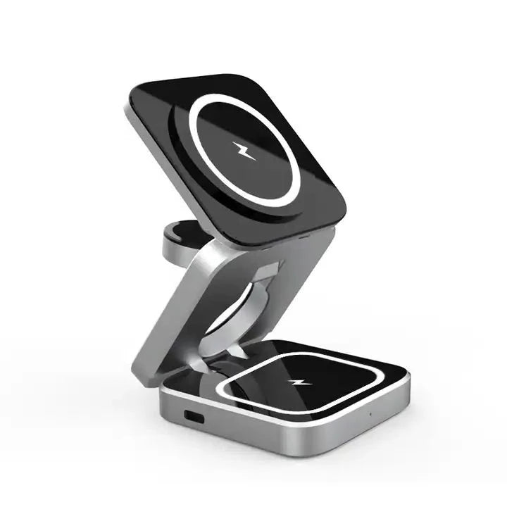 Aluminum Alloy 3-in-1 magnetic foldable wireless charger for iPhones 15, 14, 13, 12, all AirPods and Apple Watches - sky-case