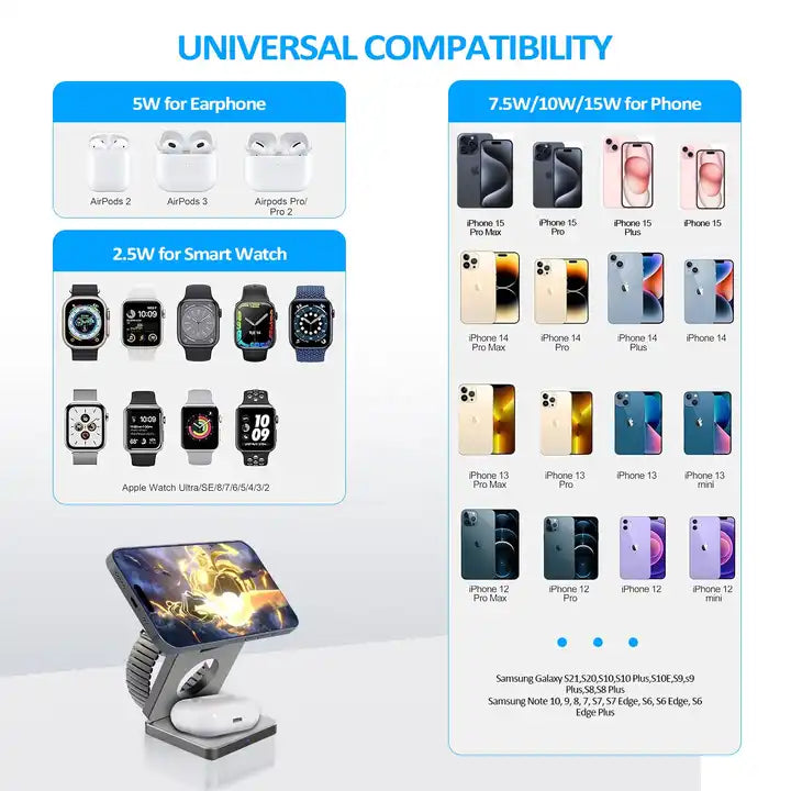 Aluminum Alloy 3-in-1 magnetic foldable wireless charger for all iPhones, all AirPods, Apple Watches - sky-case