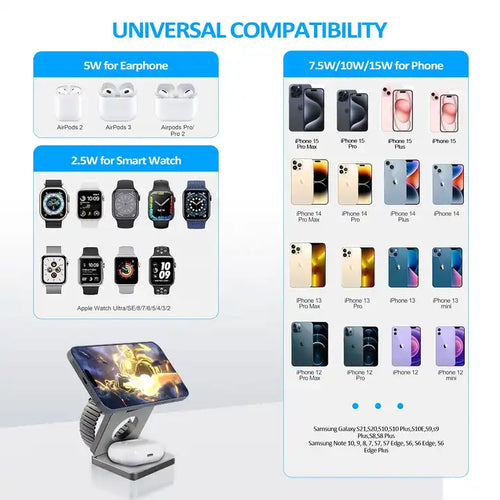 Aluminum Alloy 3-in-1 magnetic foldable wireless charger for all iPhones, all AirPods, Apple Watches - sky-case