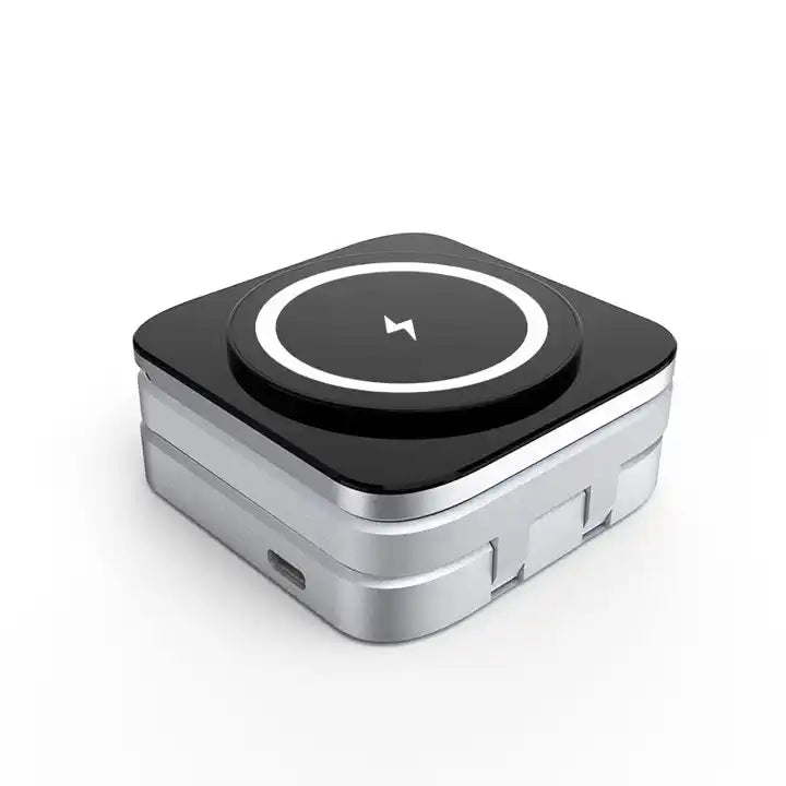 Aluminum Alloy 3-in-1 magnetic foldable wireless charger for iPhones 15, 14, 13, 12, all AirPods and Apple Watches - sky-case