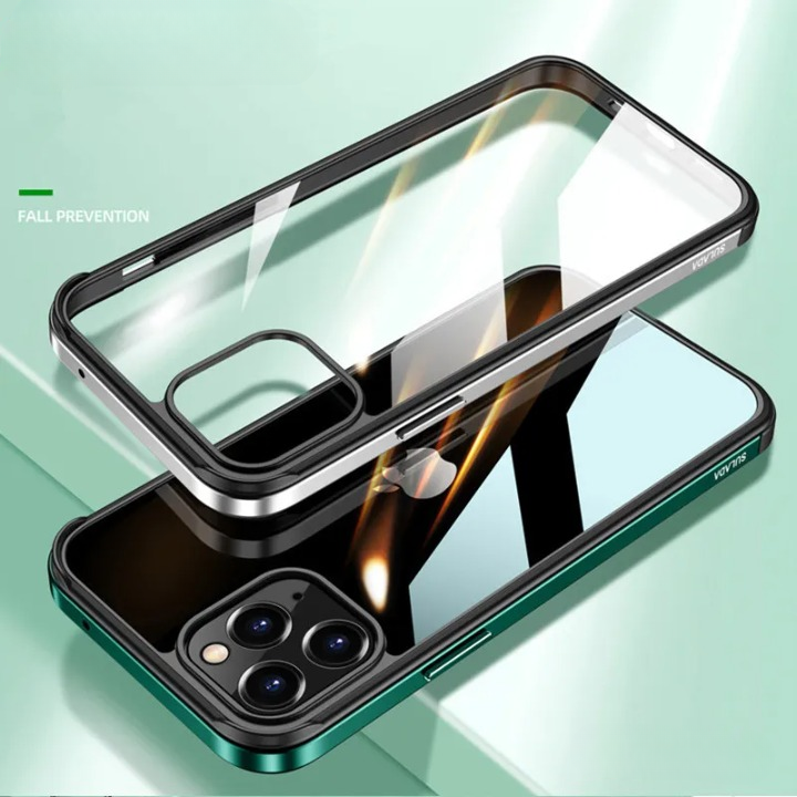 Anti-Scratch Alloy Transparent Case with Glitter Metal Edge for Apple iPhone 14 13 12 Pro Max - sky-case
