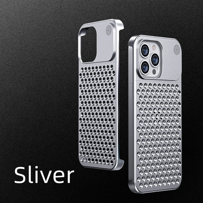 Aluminum Alloy Phone Case For iPhone 15 14 13 Pro Max Hollow Heat Dissipation iPhone Case Sliver / For iPhone 15 pro max / Aluminum - sky-case