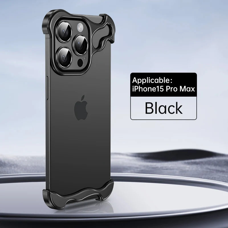 Luxury Aluminum Metal Rimless Anti-drop Phone Cover Black / For iPhone 15 Pro Max - sky-case