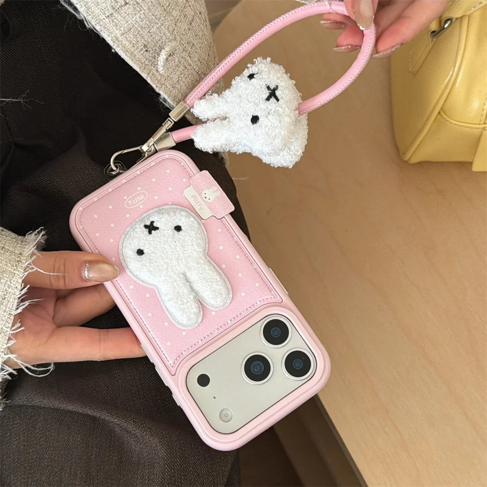 Winter Plush Rabbit Polka Dot Leather Case - sky-case