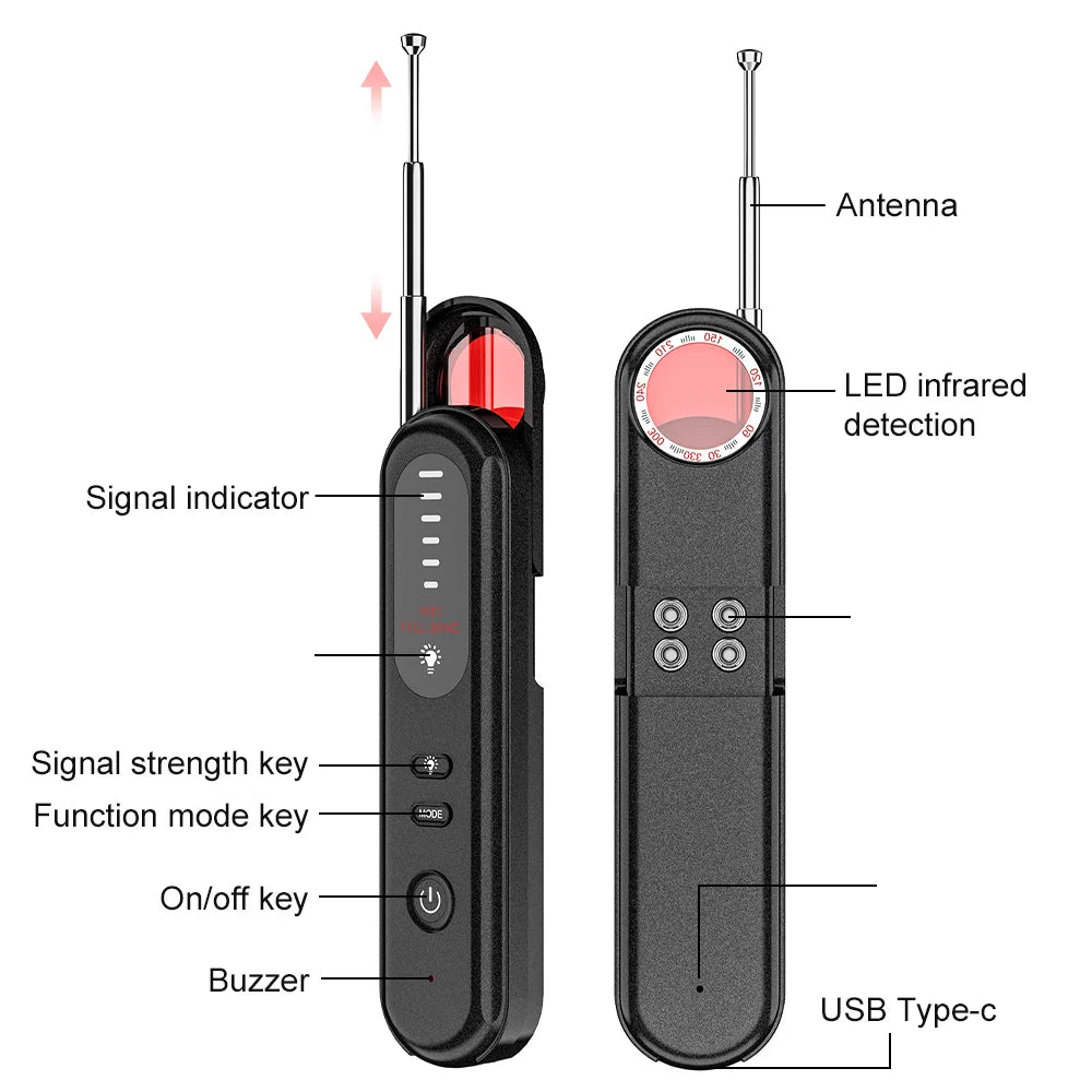 Hidden Camera Detector Listening Device Tracker Anti-Spy Electronic Signal 5 Levels Sensitivity Wireless Signal Scanner for Home - sky-case