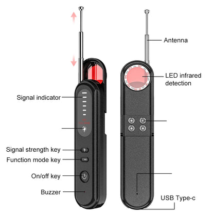 Hidden Camera Detector Listening Device Tracker Anti-Spy Electronic Signal 5 Levels Sensitivity Wireless Signal Scanner for Home - sky-case