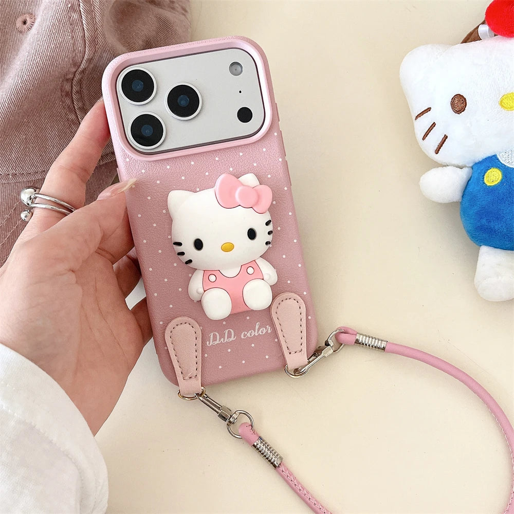 3D Hello Kitty Autumn Wine Red Lanyard Case - sky-case