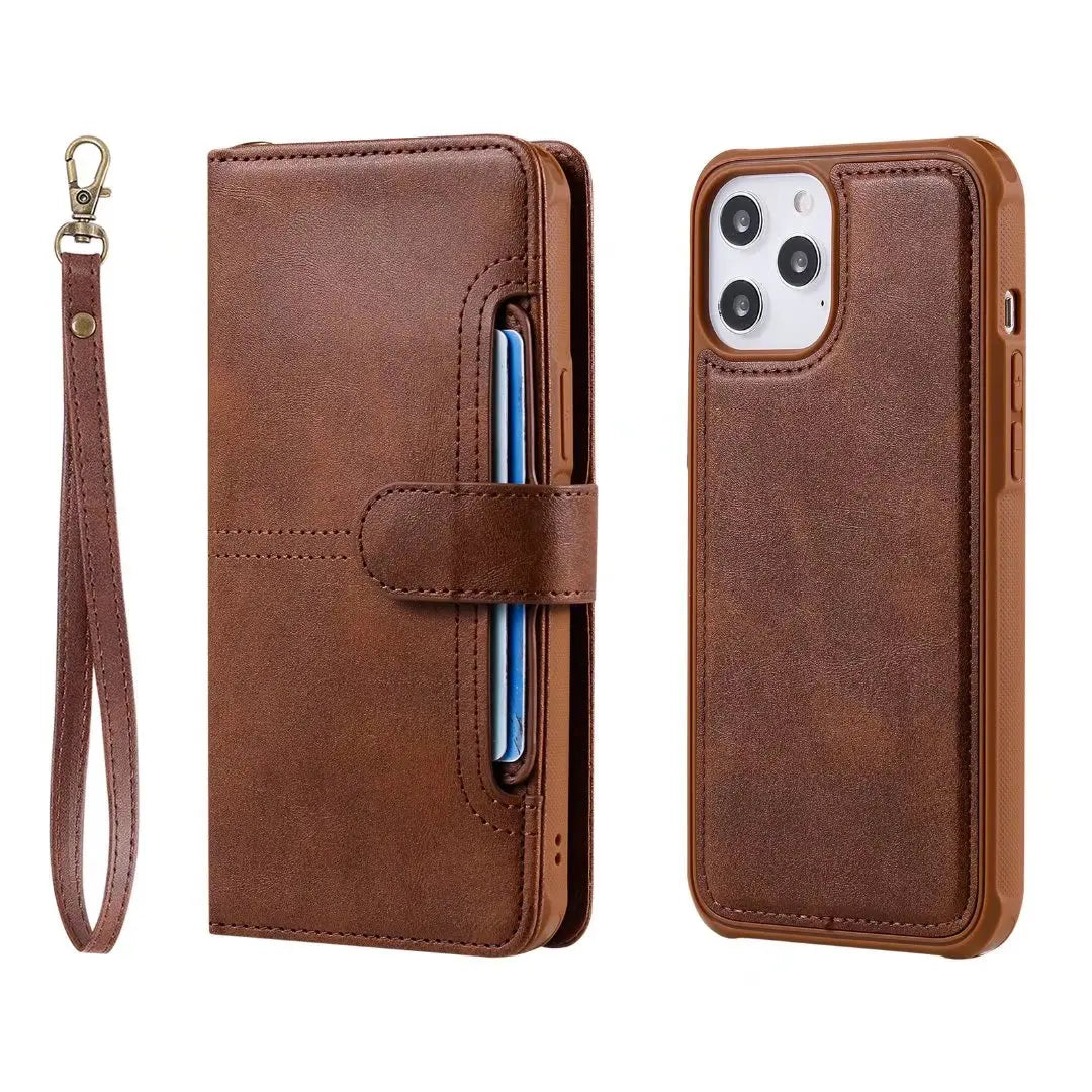 Luxury Magnetic card holder leather wallet case cover for iPhone 14 13 12 11 Brown / iPhone 14 Pro Max - sky-case
