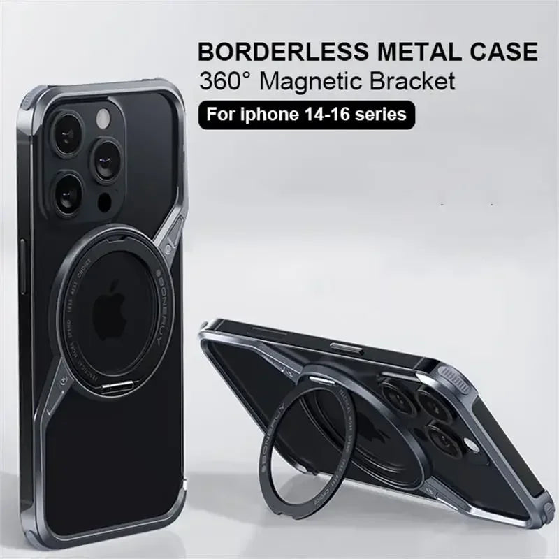 Rotating Stand Aluminum Metal Frameless Cover Grey / For iPhone 16 Pro Max - sky-case