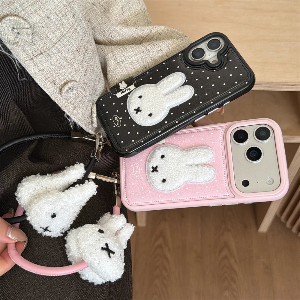 Winter Plush Rabbit Polka Dot Leather Case - sky-case