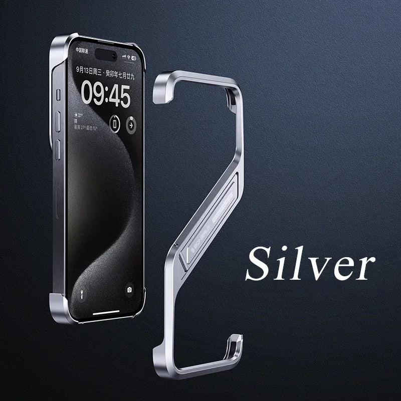 Luxury Metal Geometric Rimless Aluminum Phone Cover Silver / Case & Holder / For iPhone 16 - sky-case