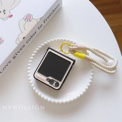 Hard PU Leather Hinge Protective Case Cover with Wrist Strap for Samsung Galaxy Z Flip 7 6 5 4 3 5G - sky-case