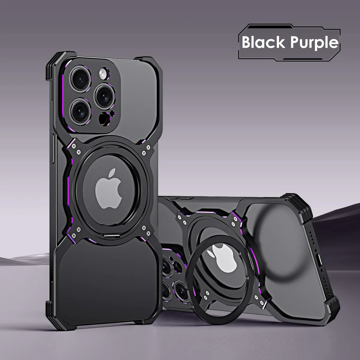 Luxury Metal case Full Alloy 360° Bracket Magnetic Magsafe Bracket Cover Black Purple / Case & Holder / For iPhone 15 - sky-case