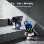 3-in-1 Wireless Charger Magnetic Folding Stand - sky-case