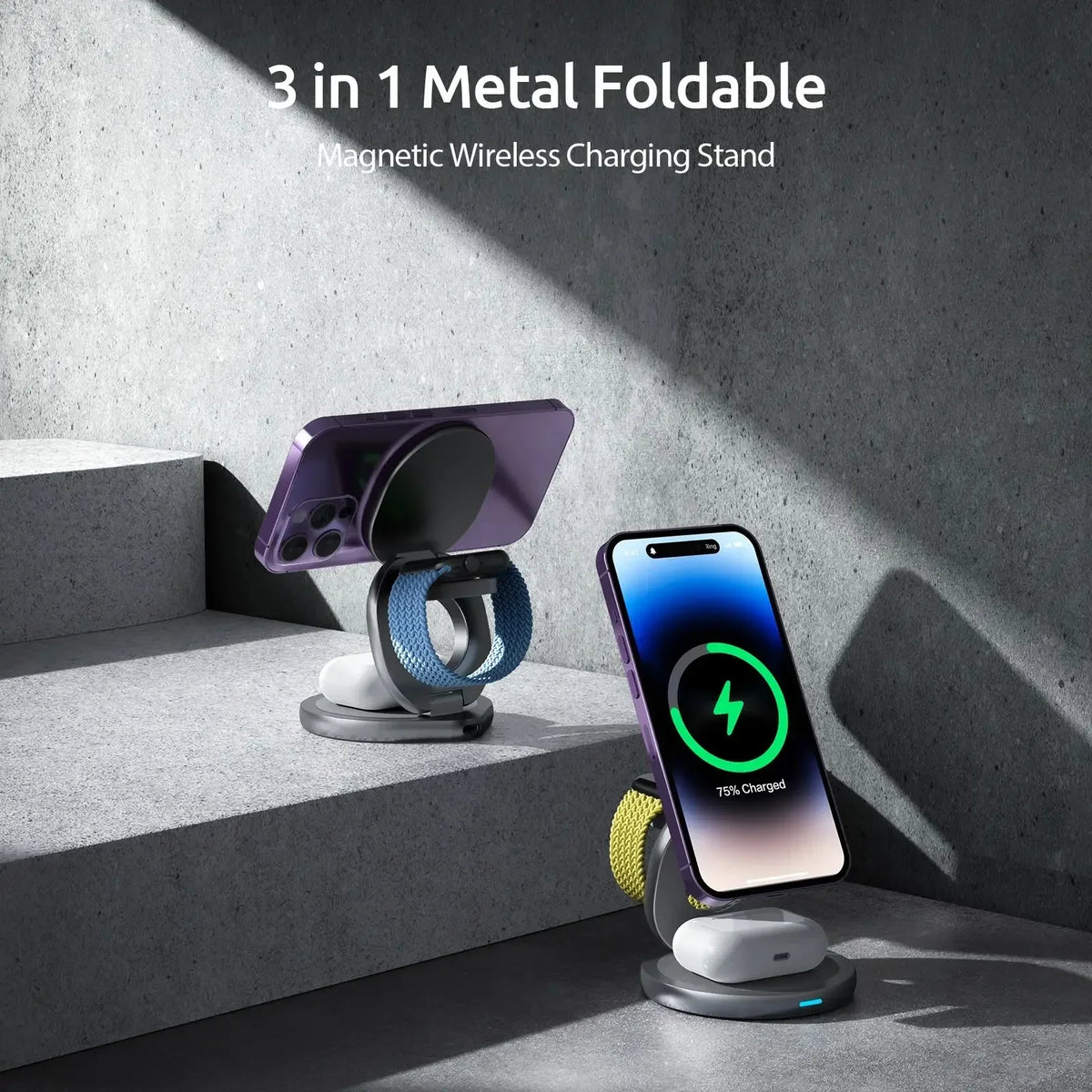 3-in-1 Wireless Charger Magnetic Folding Stand - sky-case