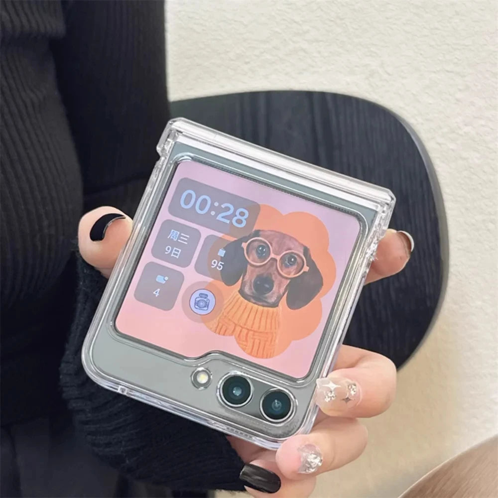 Korean Clear Case for Samsung Z Flip with Hinges and Full Body Protection PC Cover - sky-case