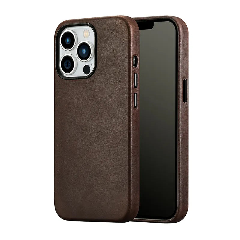 Genuine leather phone case compatible with MagSafe charger - sky case Coffee / For iPhone 15Pro Max - sky-case