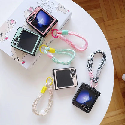 Hard PU Leather Hinge Protective Case Cover with Wrist Strap for Samsung Galaxy Z Flip 7 6 5 4 3 5G - sky-case