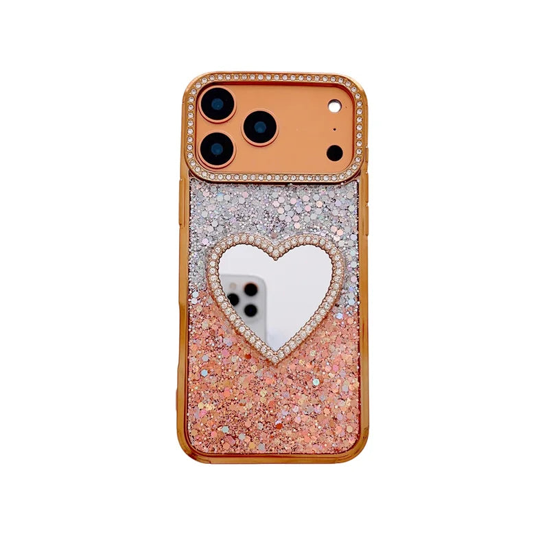Luxury Diamond Heart Mirror Case - sky-case