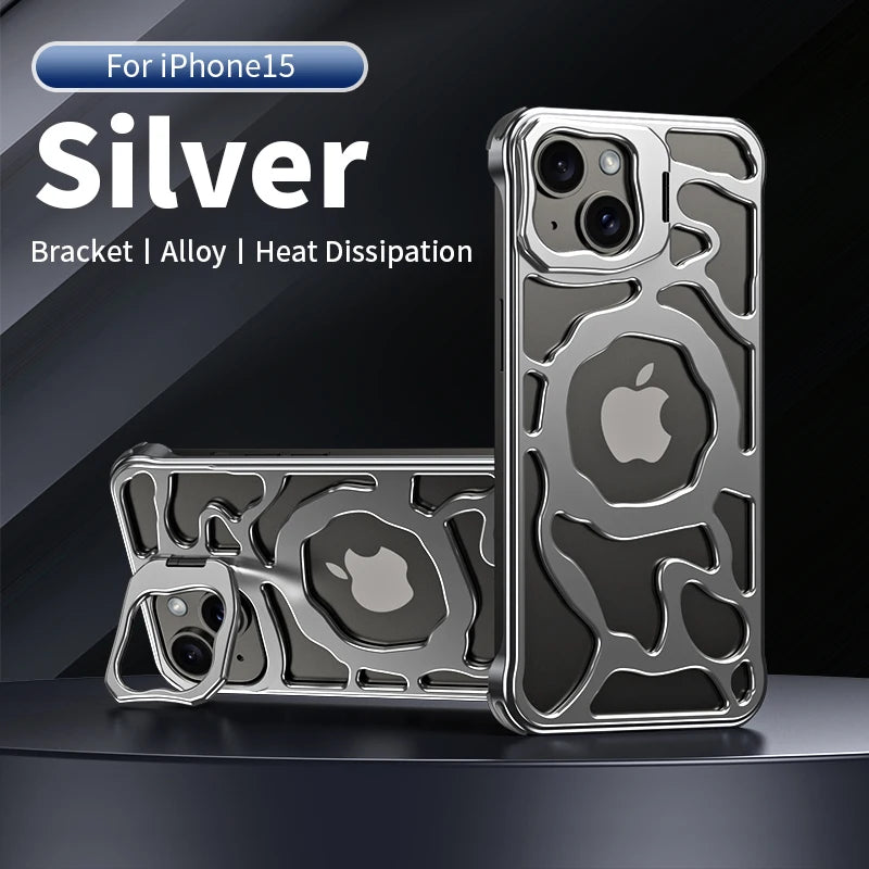Titanium Metal Magnetic Holder Phone Cover For iPhone 14 / Titanium Silver - sky-case