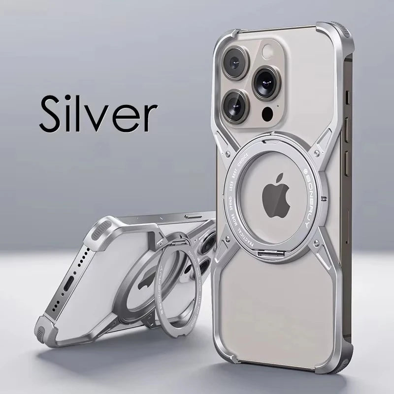 Magnetic Rimless Titanium Metal Aluminum Phone Cover Silver / For iPhone 16 Pro Max - sky-case
