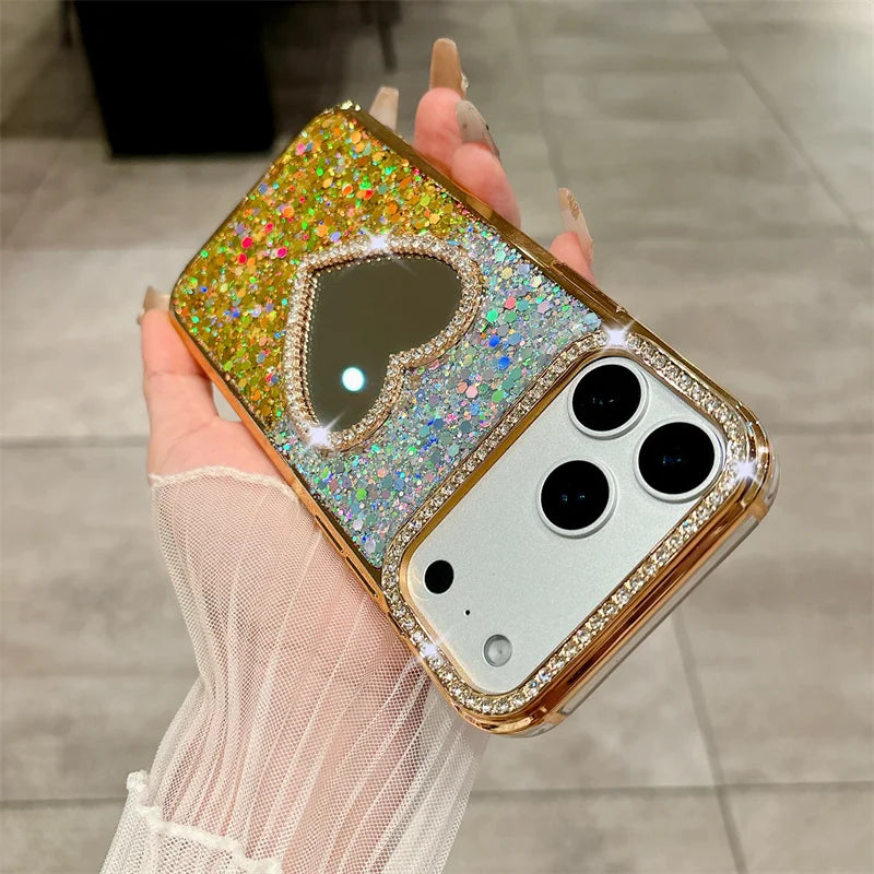 Luxury Diamond Heart Mirror Case - sky-case