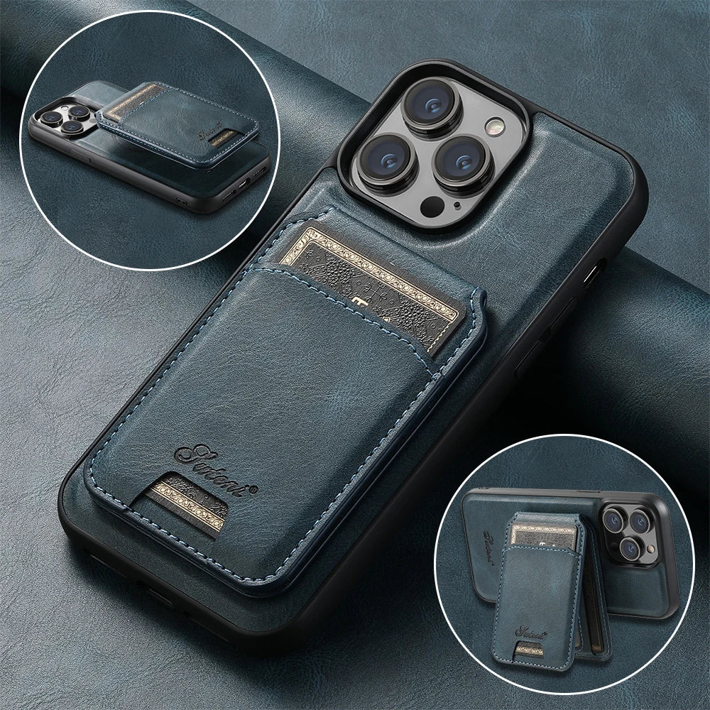 Luxury Magnetic Card Slot Leather Wallet Phone Cover - sky-case