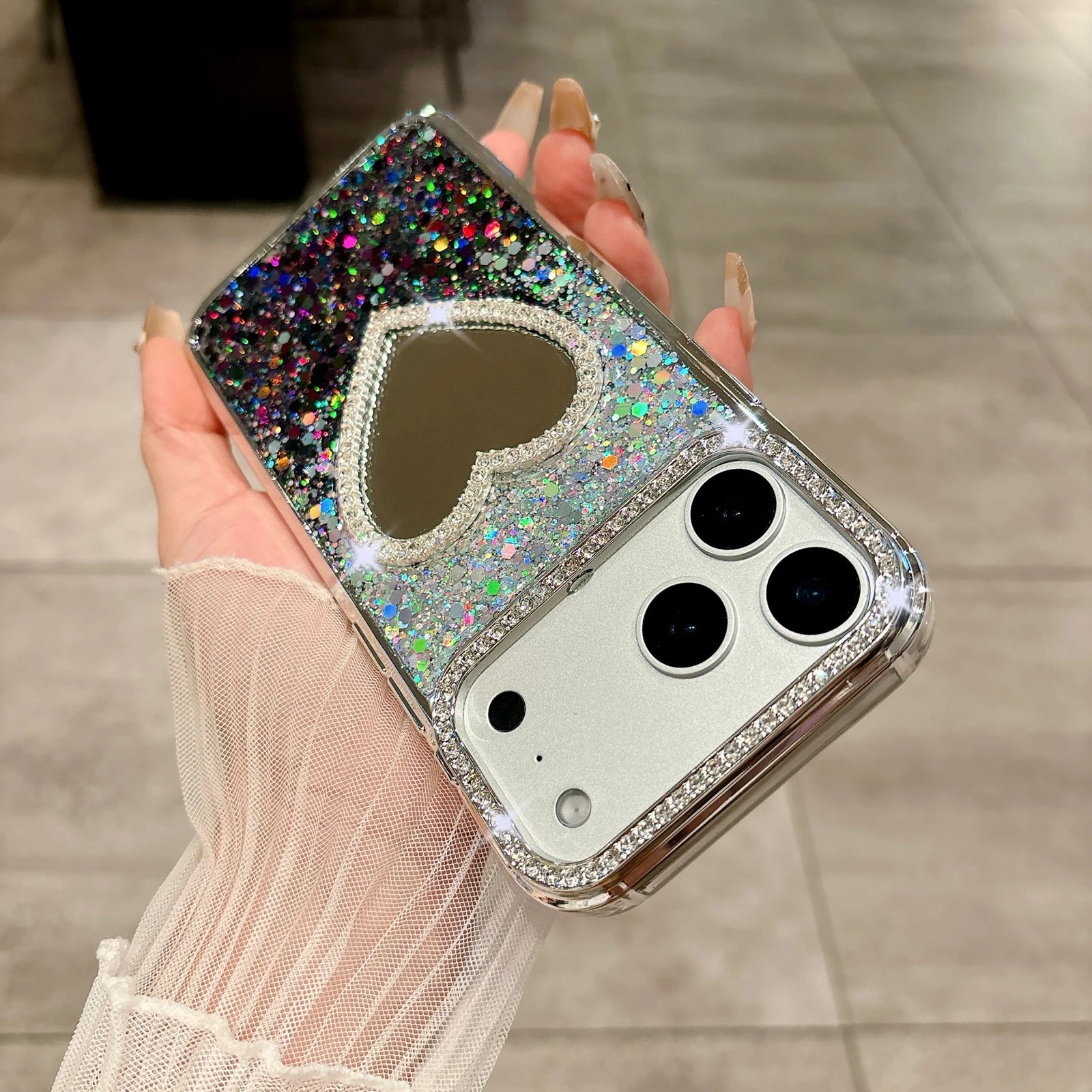 Luxury Diamond Heart Mirror Case - sky-case
