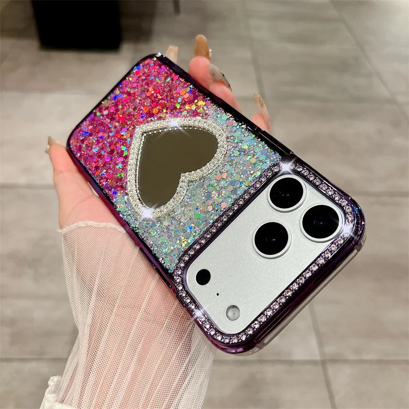 Luxury Diamond Heart Mirror Case - sky-case