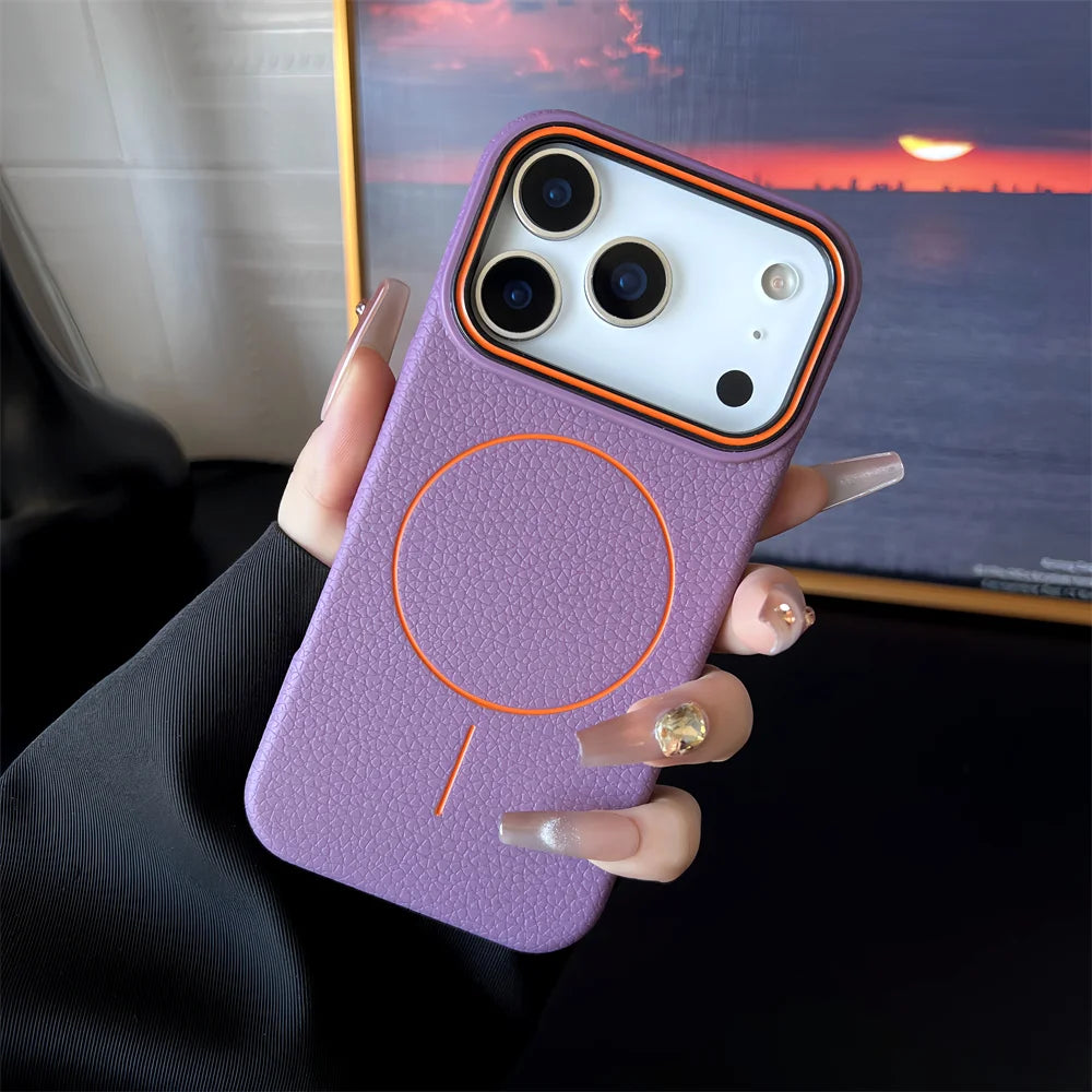 Luxury Leather Magnetic Case with Polished Lychee Pattern - sky-case