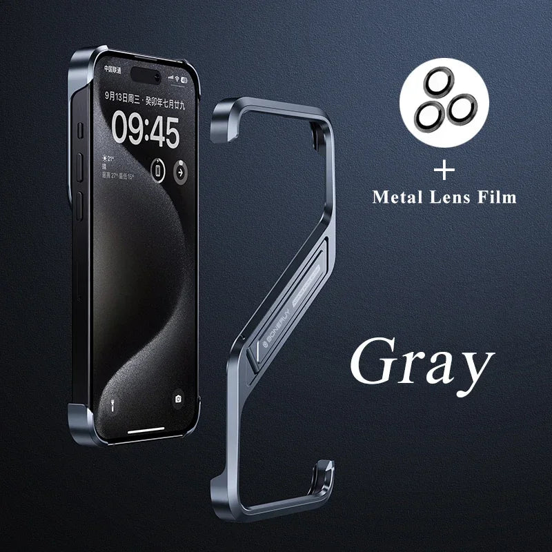 Luxury Metal Geometric Rimless Aluminum Phone Cover Gray 1 / Case & Holder / For iPhone 16 - sky-case