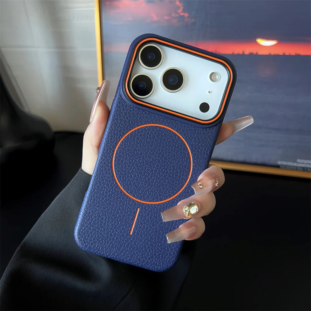 Luxury Leather Magnetic Case with Polished Lychee Pattern - sky-case