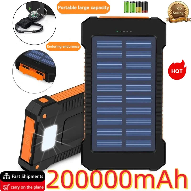 200000mAh Portable Solar Power Bank External Battery Fast Charging Waterproof For All Phones With SOS Flashlight Power Bank - sky-case