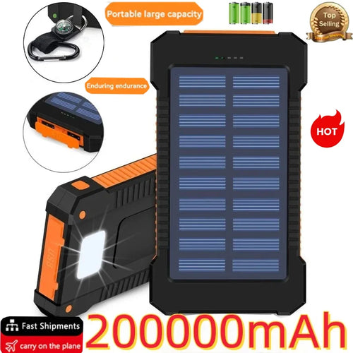 200000mAh Portable Solar Power Bank External Battery Fast Charging Waterproof For All Phones With SOS Flashlight Power Bank - sky-case