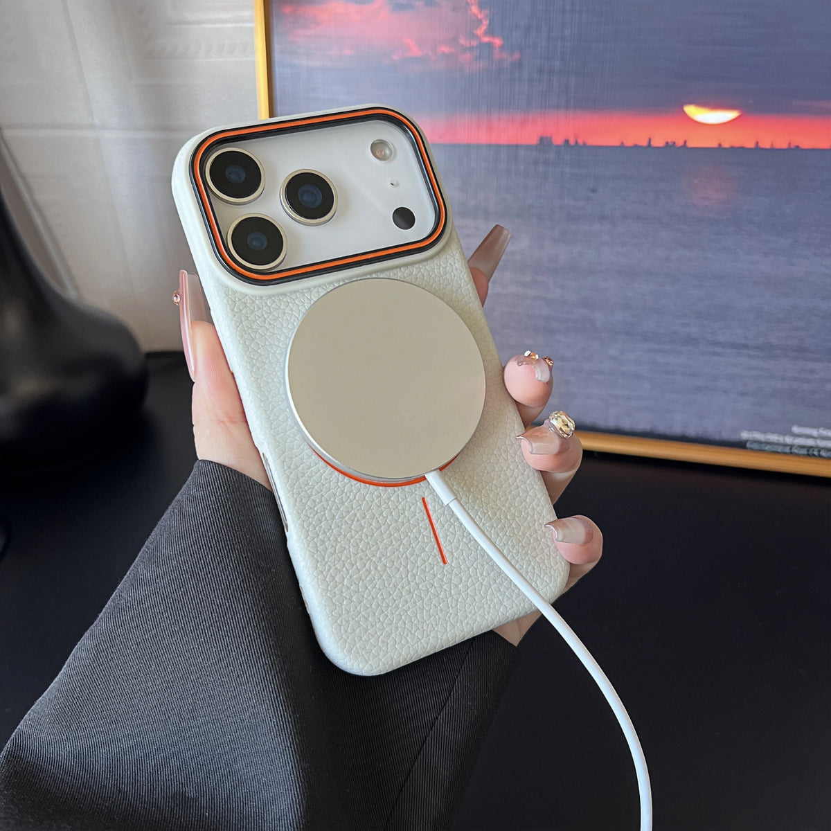 Luxury Leather Magnetic Case with Polished Lychee Pattern - sky-case