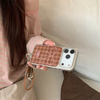 Brown Grid Glitter Bowknot Lanyard Case - sky-case
