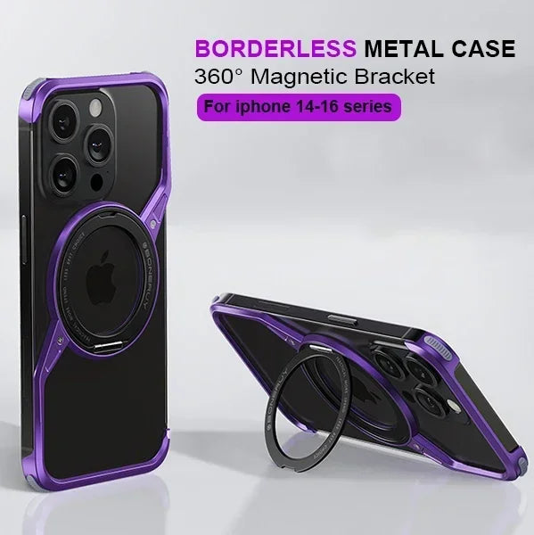 Rotating Stand Aluminum Metal Frameless Cover Purple / For iPhone 16 Pro Max - sky-case