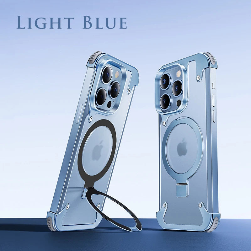 Luxury Metal case magnetic stand Matte Phone Cover light blue / For iPhone 15 Pro - sky-case