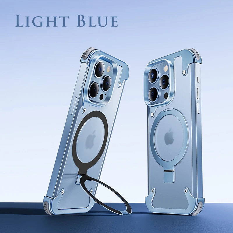 Luxury Metal case magnetic stand Matte Phone Cover light blue / For iPhone 15 Pro Max - sky-case