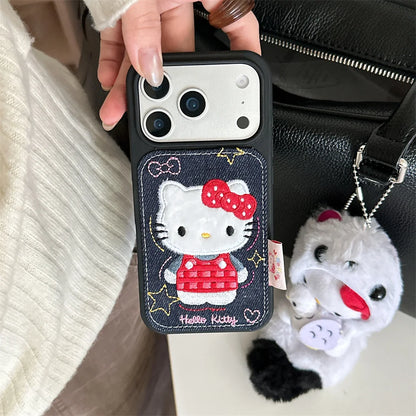 Korean Denim Embroidered HelloKitty Kawaii Case - sky-case
