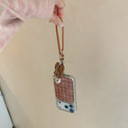 Brown Grid Glitter Bowknot Lanyard Case - sky-case