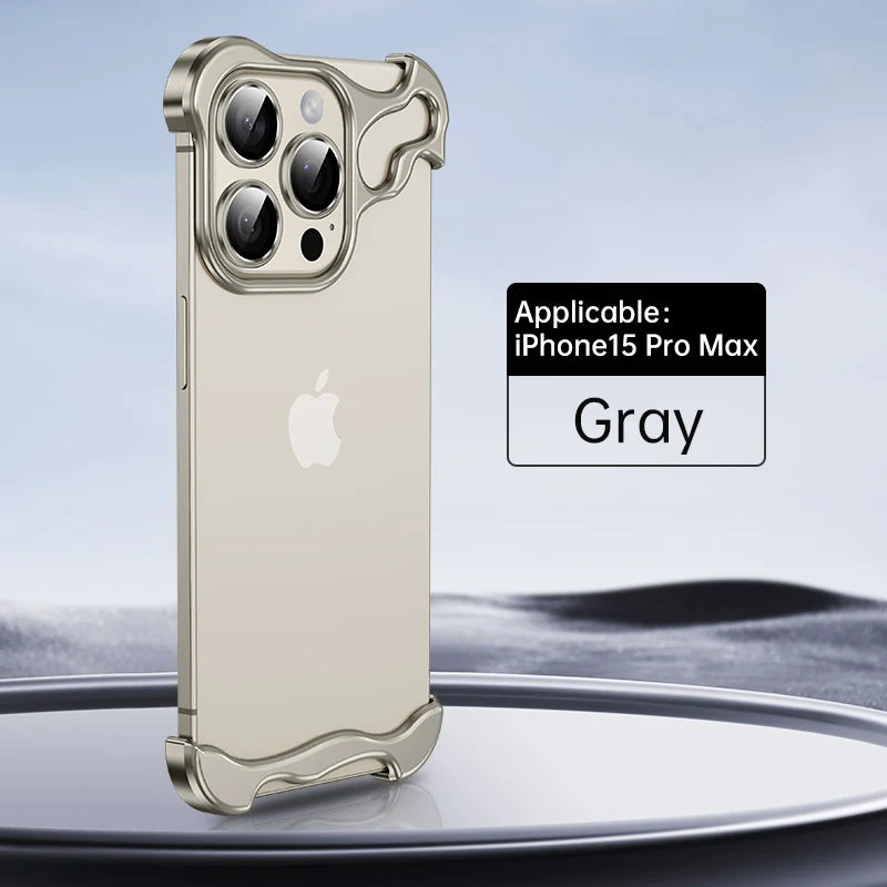 Luxury Aluminum Metal Rimless Anti-drop Phone Cover Gray / For iPhone 15 Pro Max - sky-case