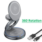 3-in-1 Wireless Charger Magnetic Folding Stand 360 Rotation Grey - sky-case