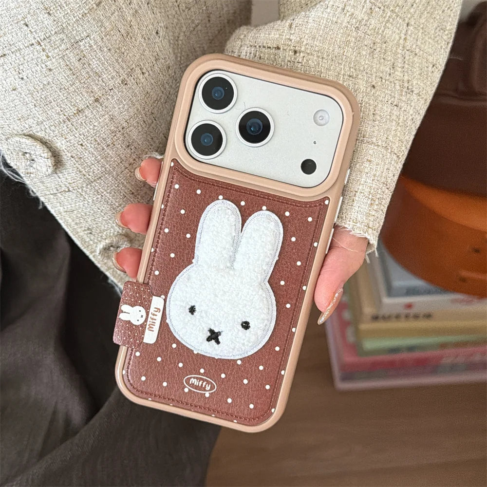 Winter Plush Rabbit Polka Dot Leather Case - sky-case